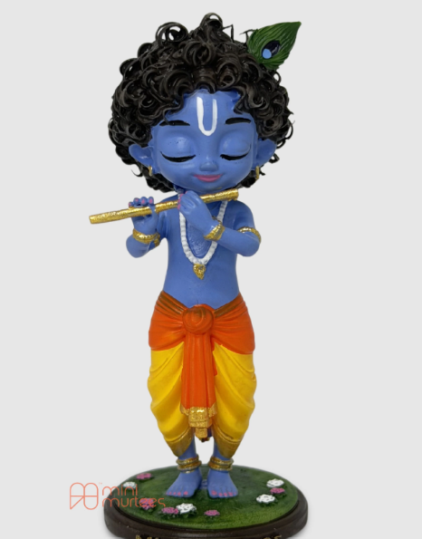 Little Krishna with Flute – Hand-Painted Bal Krishna Idol