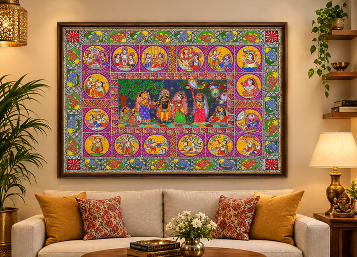 Krishna Leela – Hand-Painted Madhubani Painting