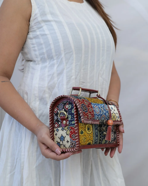Ajarakh Patchwork Hut Leather Sling Bag