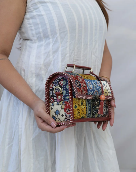 Ajrakh Patchwork Hut – The Leather Sling Bag