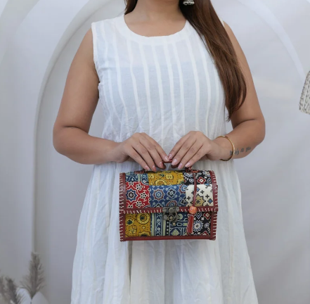 Ajrakh Patchwork Hut – The Leather Sling Bag