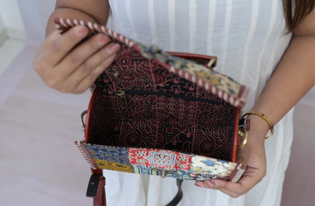 Ajarakh Patchwork Hut Leather Sling Bag