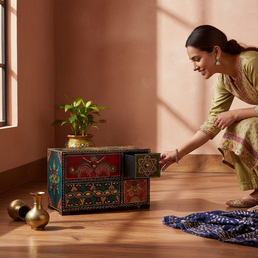 Hand-Painted Wooden Chest of Drawers |  Handmade by Rajasthan Artisans