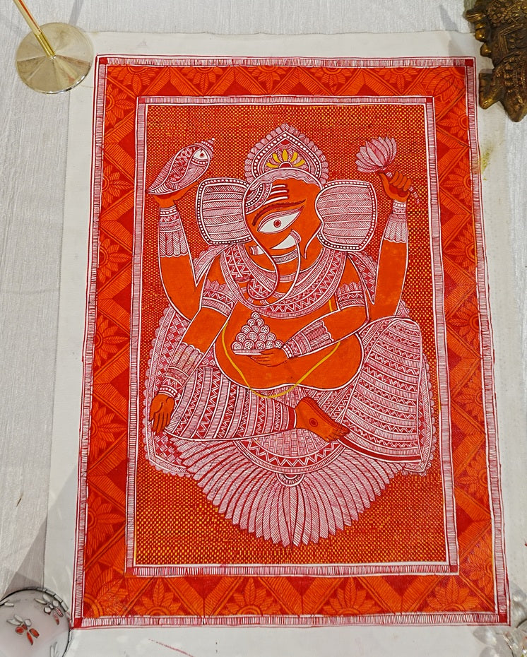 Lord Ganesha in traditional Madhubani art