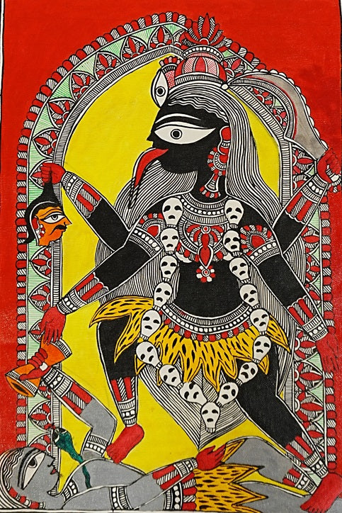 Devi Kali Madhubani Painting | Traditional Mithila Goddess Kali Art