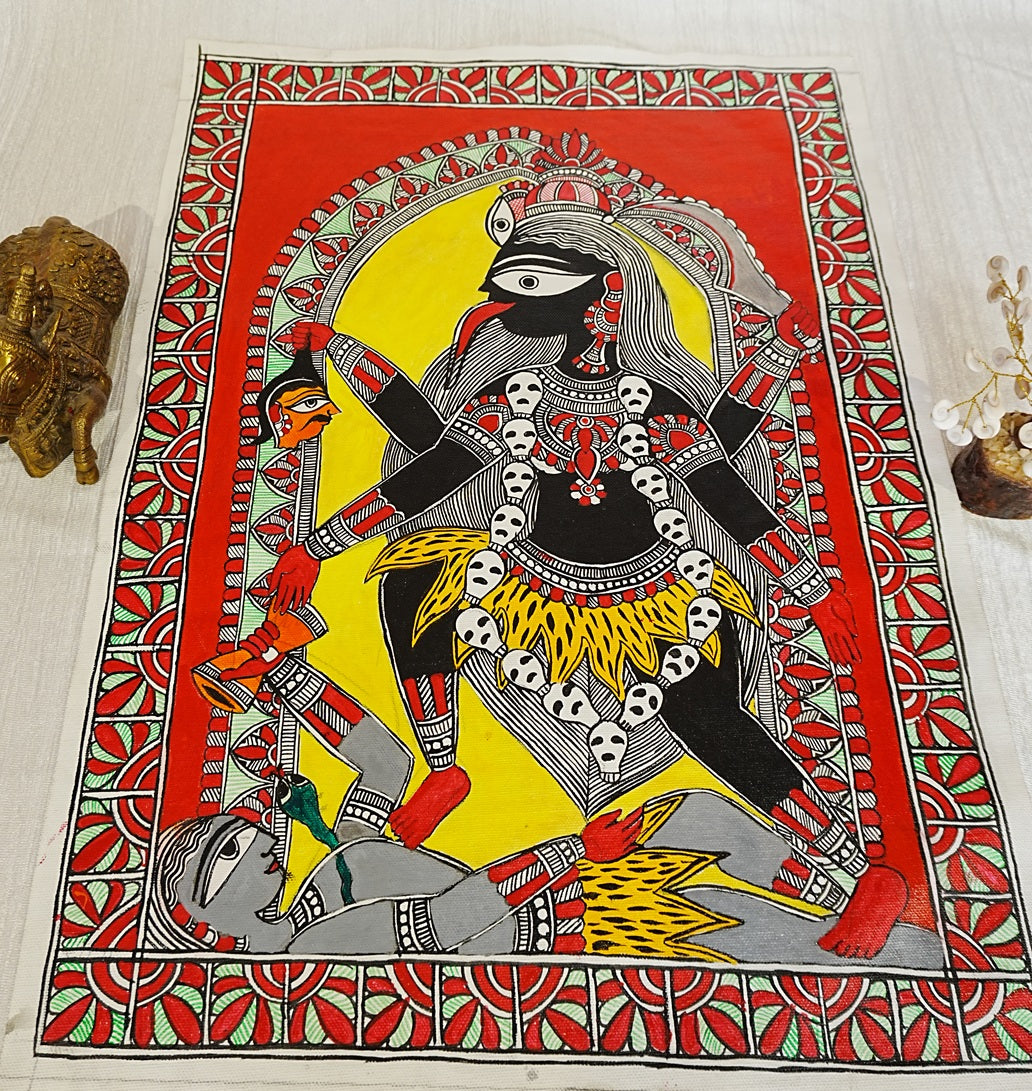 Devi Kali Madhubani Painting | Traditional Mithila Goddess Kali Art