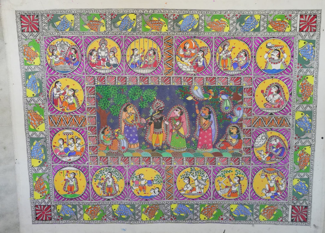 Krishna Leela – Hand-Painted Madhubani Painting