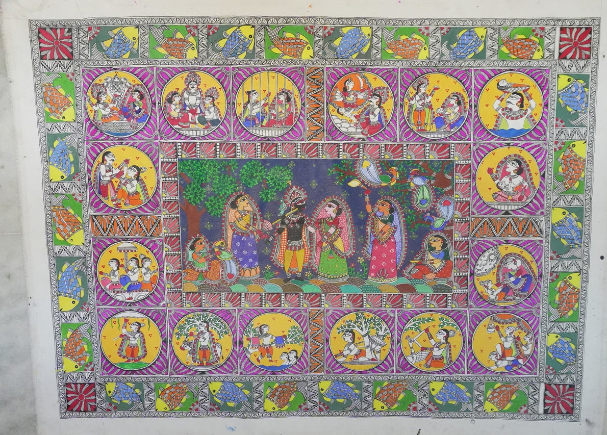 Krishna Leela – Hand-Painted Madhubani Painting