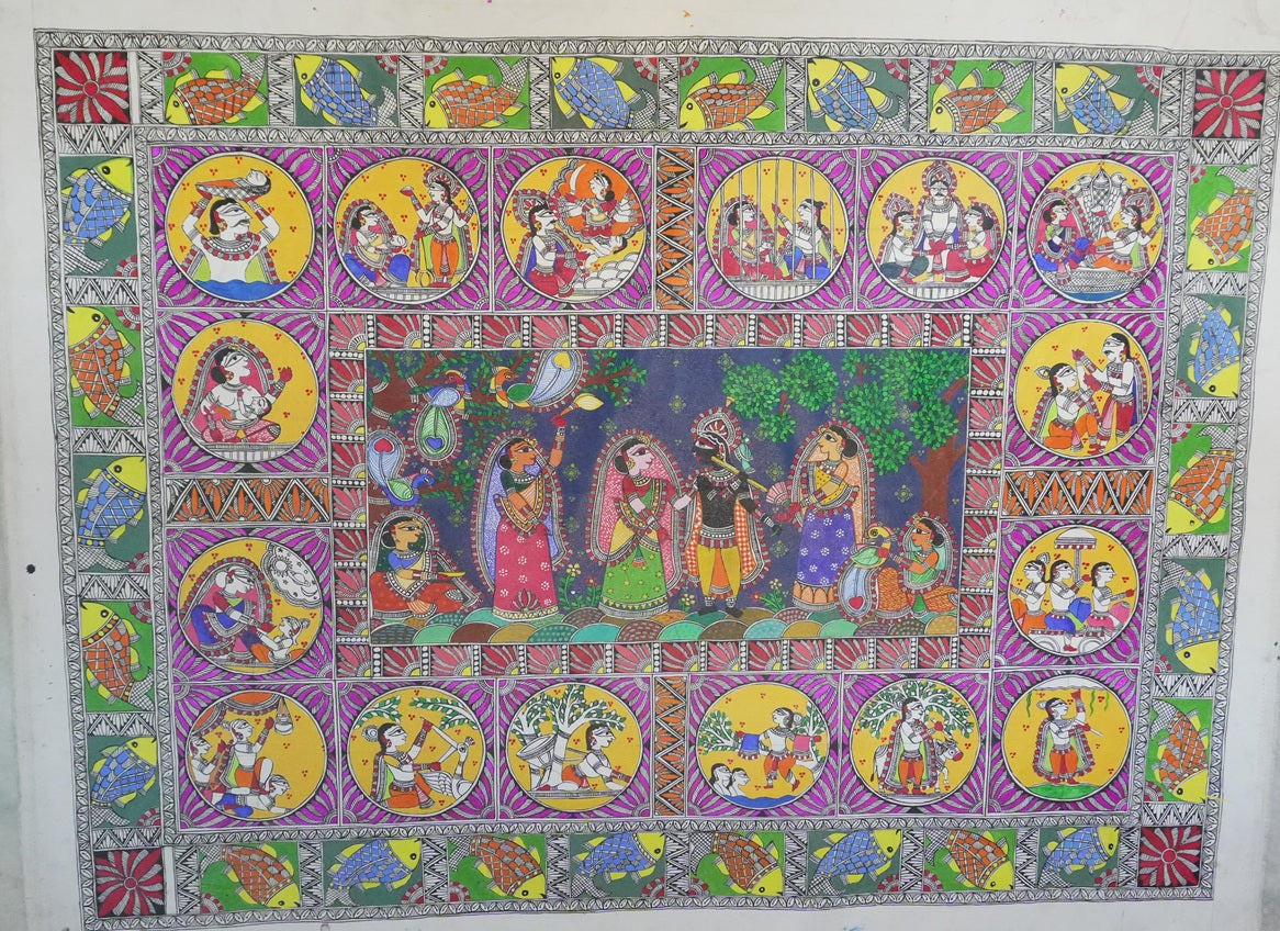 Krishna Leela – Hand-Painted Madhubani Painting