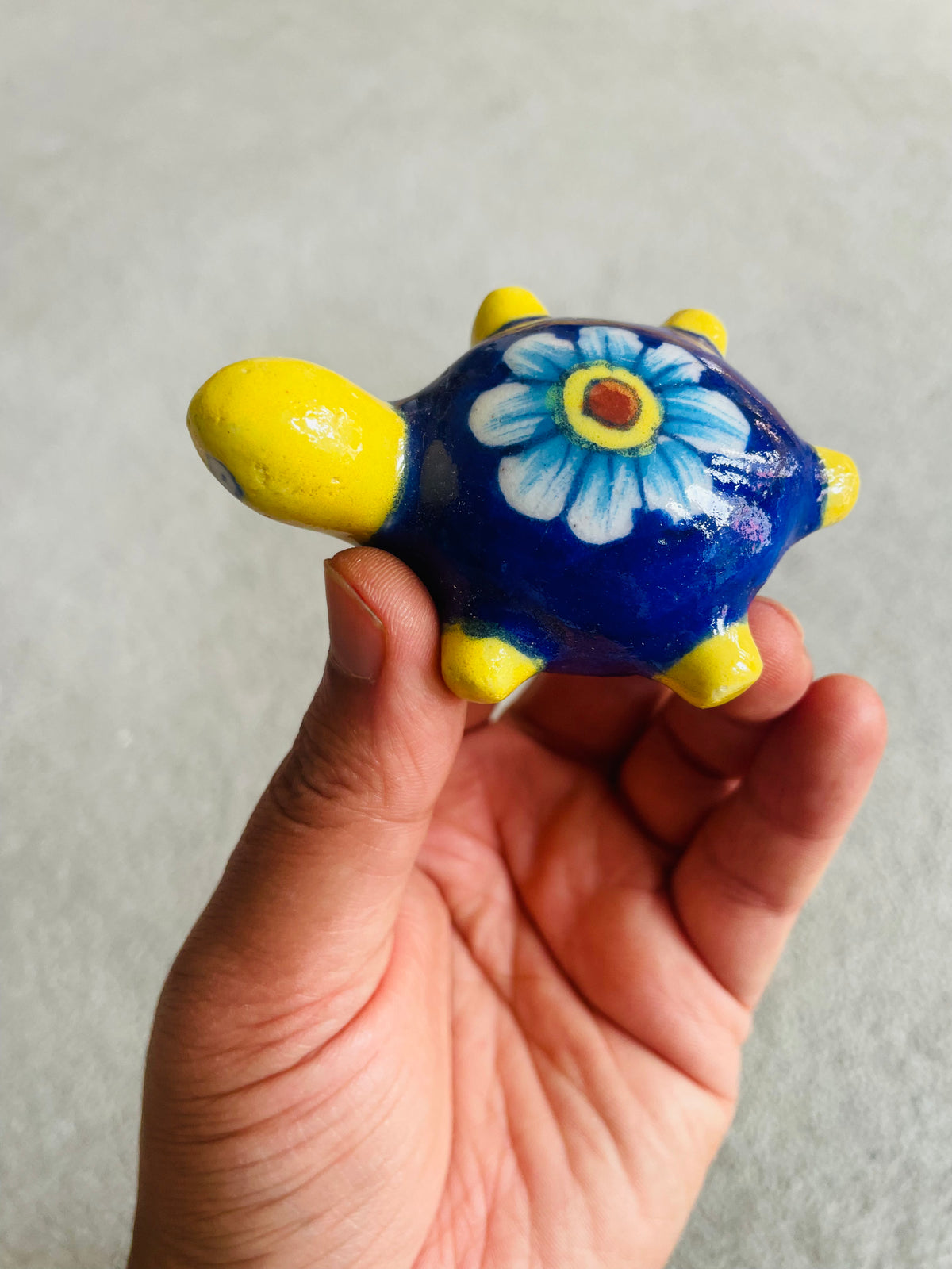 Blue Pottery Turtle Paperweight