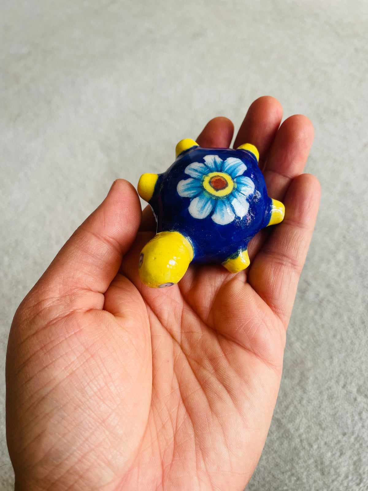 Blue Pottery Turtle Paperweight