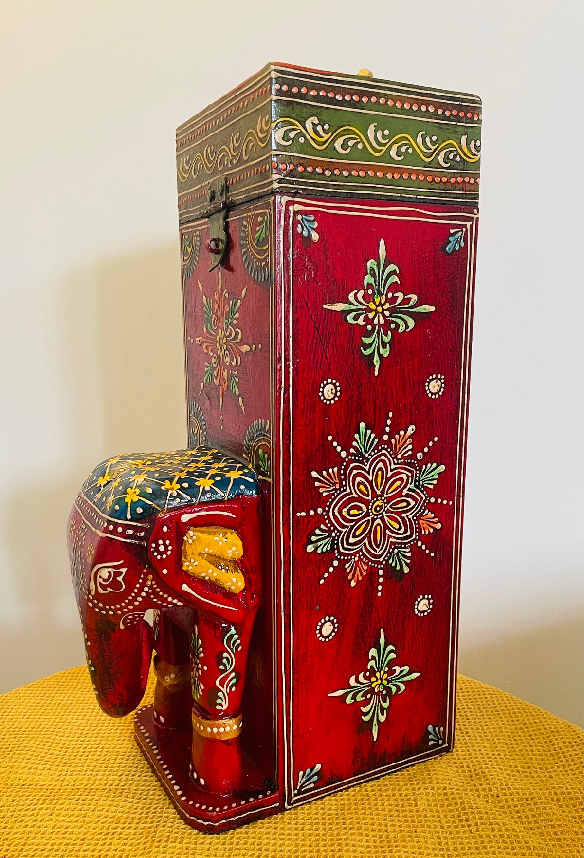Handcrafted Wooden Wine Bottle Stand – Peacock / Elephant Design