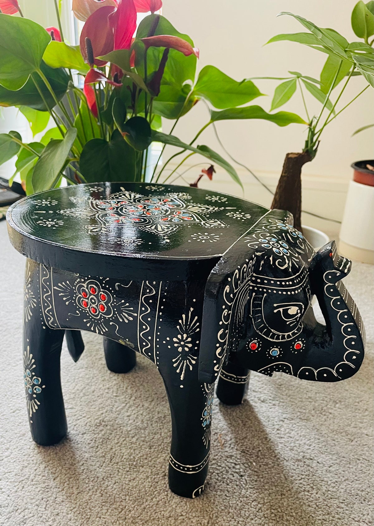 Handcrafted Handpainted Wooden Elephant Stool