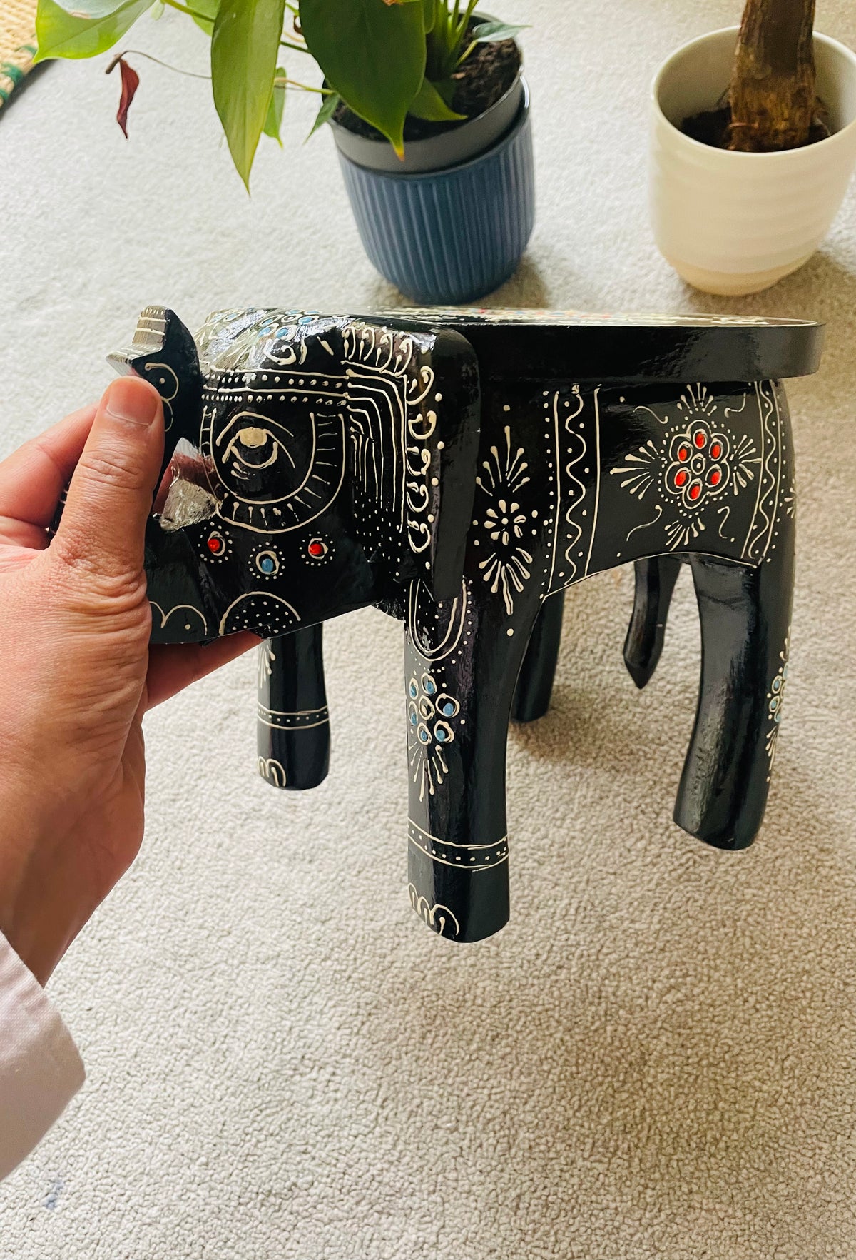 Handcrafted Handpainted Wooden Elephant Stool