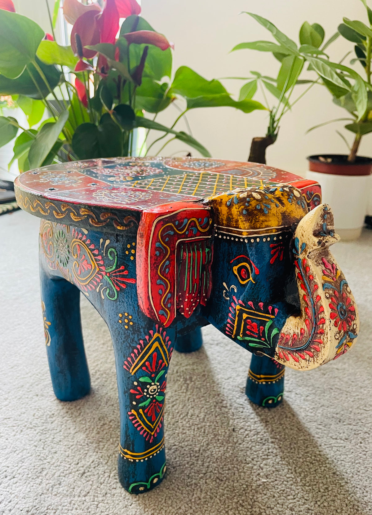 Handcrafted Handpainted Wooden Elephant Stool