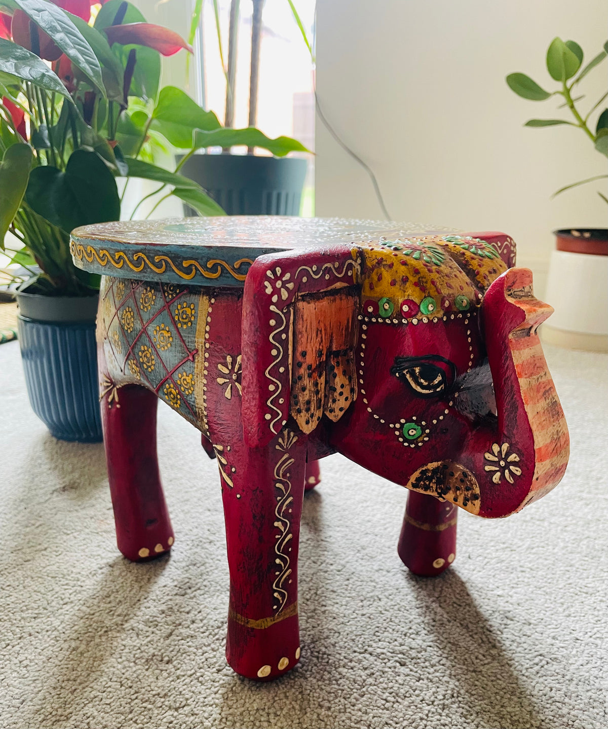 Handcrafted Handpainted Wooden Elephant Stool