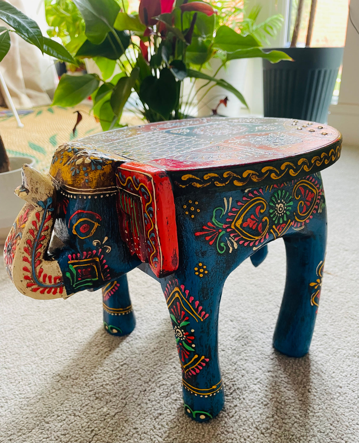 Handcrafted Handpainted Wooden Elephant Stool