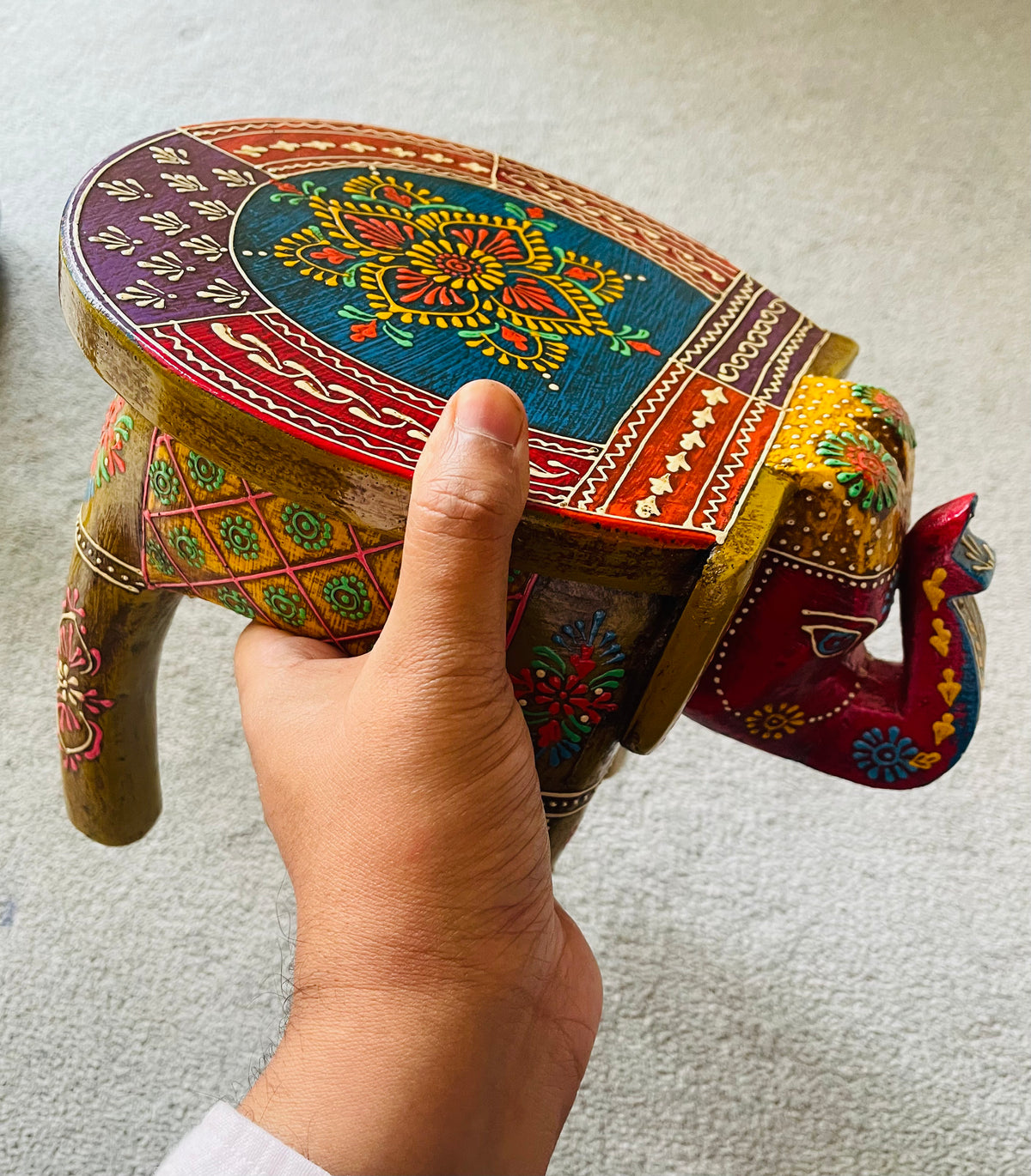 Handcrafted Handpainted Wooden Elephant Stool