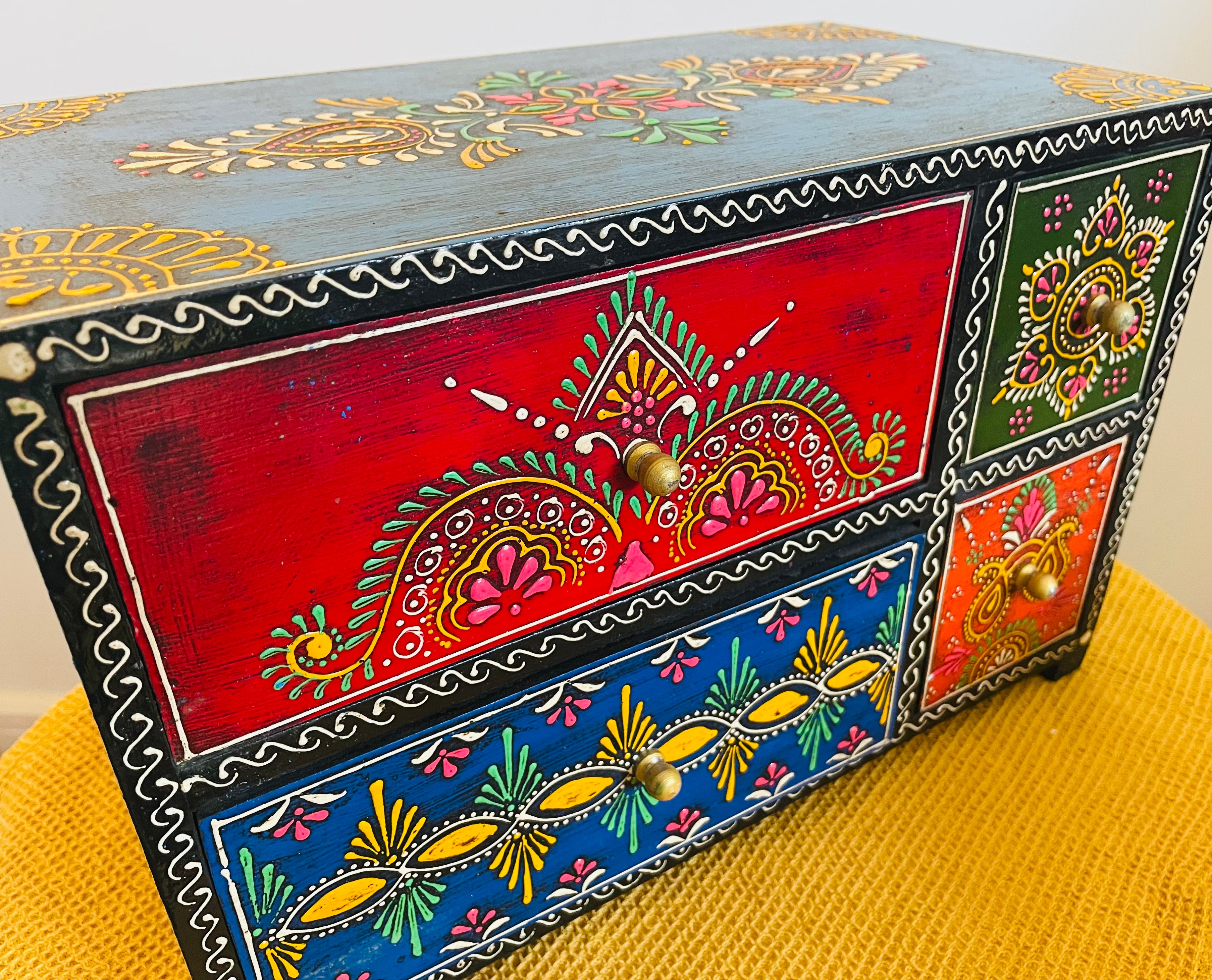 Hand-Painted Wooden Chest of Drawers |  Handmade by Rajasthan Artisans