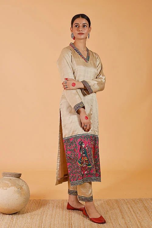 'Radha-Krishna' Handpainted Madhubani Kurta