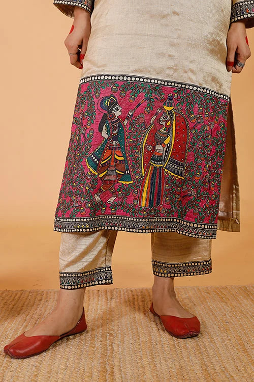 'Radha-Krishna' Handpainted Madhubani Kurta