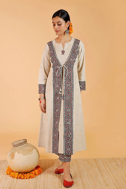 'Laal Surmai' Handpainted Madhubani Handloom Cotton Kurta