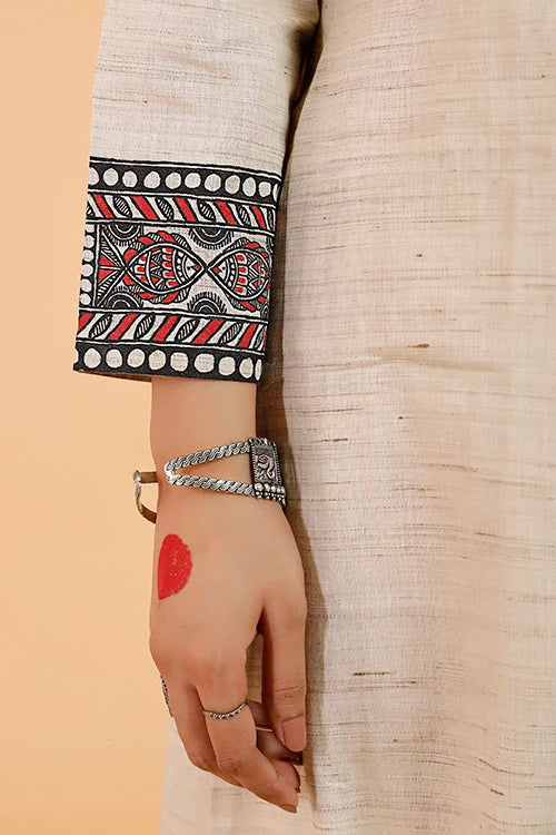 'Laal Surmai' Handpainted Madhubani Handloom Cotton Kurta