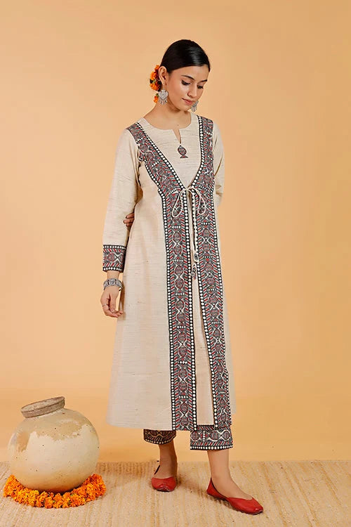 'Laal Surmai' Handpainted Madhubani Handloom Cotton Kurta