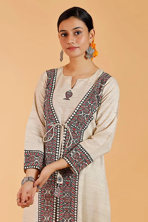 'Laal Surmai' Handpainted Madhubani Handloom Cotton Kurta