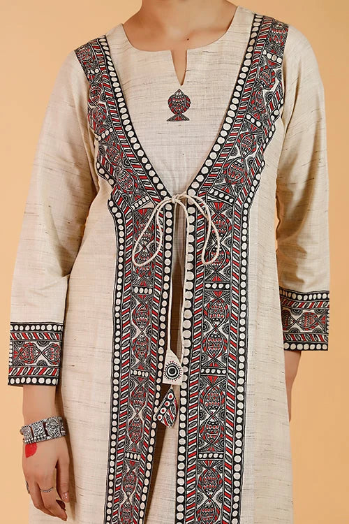'Laal Surmai' Handpainted Madhubani Handloom Cotton Kurta