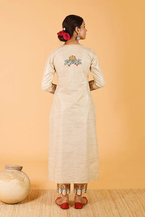 'Tilkor Kamal' Handpainted Madhubani Cotton Kurta