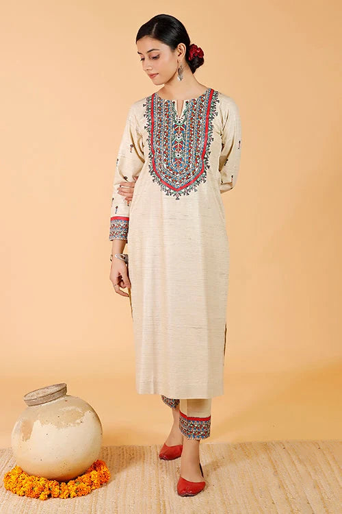 'Tilkor Kamal' Handpainted Madhubani Cotton Kurta
