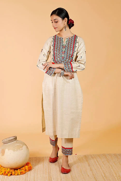 'Tilkor Kamal' Handpainted Madhubani Cotton Kurta