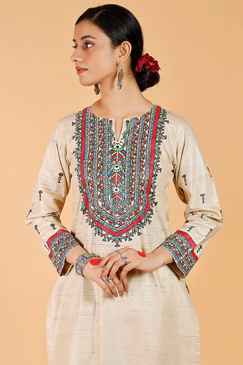 'Tilkor Kamal' Handpainted Madhubani Cotton Kurta
