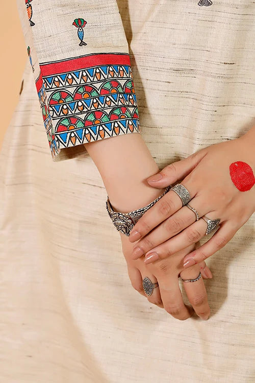 'Tilkor Kamal' Handpainted Madhubani Cotton Kurta