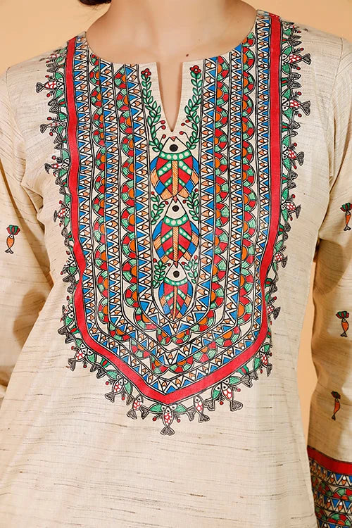 'Tilkor Kamal' Handpainted Madhubani Cotton Kurta