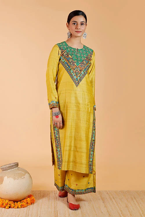 Gajanand Mayur' Handpainted Madhubani Tussar Silk Kurta