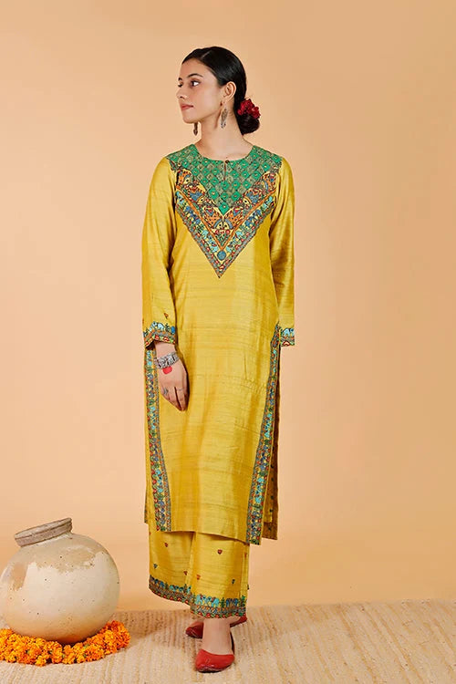 Gajanand Mayur' Handpainted Madhubani Tussar Silk Kurta
