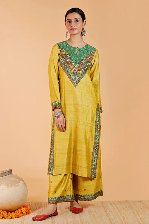 Gajanand Mayur' Handpainted Madhubani Tussar Silk Kurta