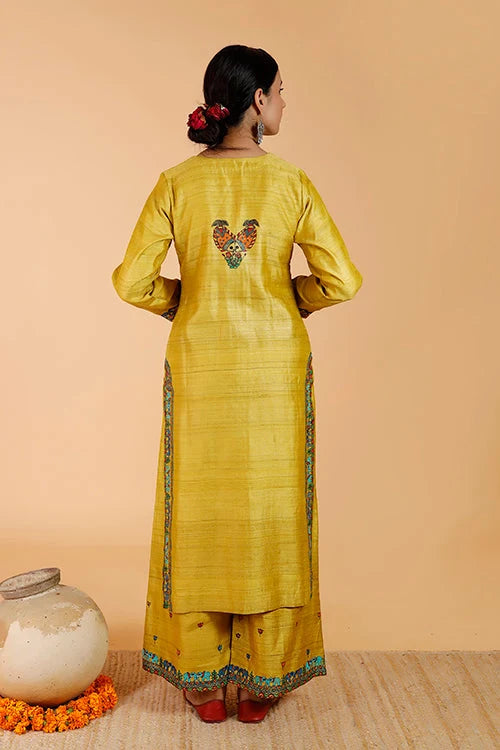 Gajanand Mayur' Handpainted Madhubani Tussar Silk Kurta