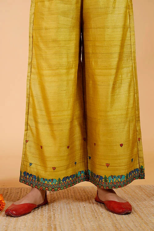 Gajanand Mayur' Handpainted Madhubani Tussar Silk Kurta