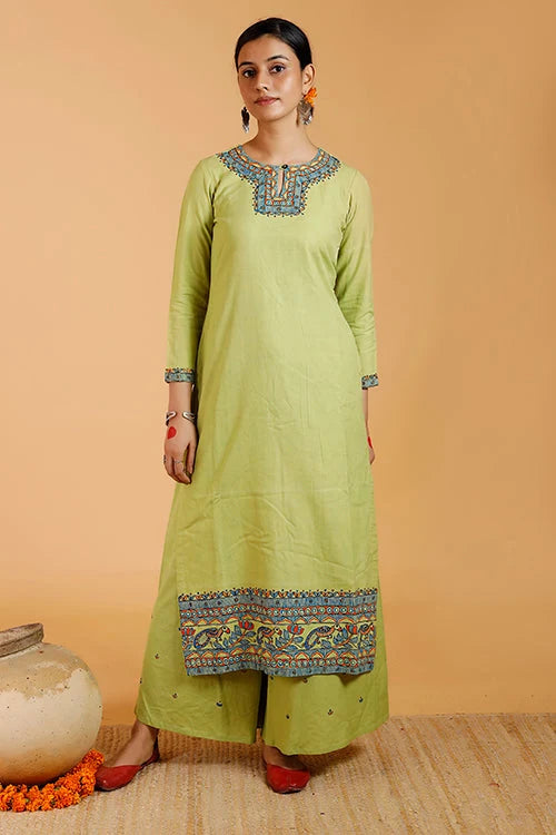 'Mayur Kamal' Handpainted Madhubani Cotton Kurta