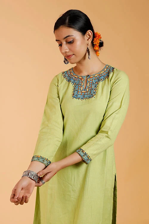 'Mayur Kamal' Handpainted Madhubani Cotton Kurta