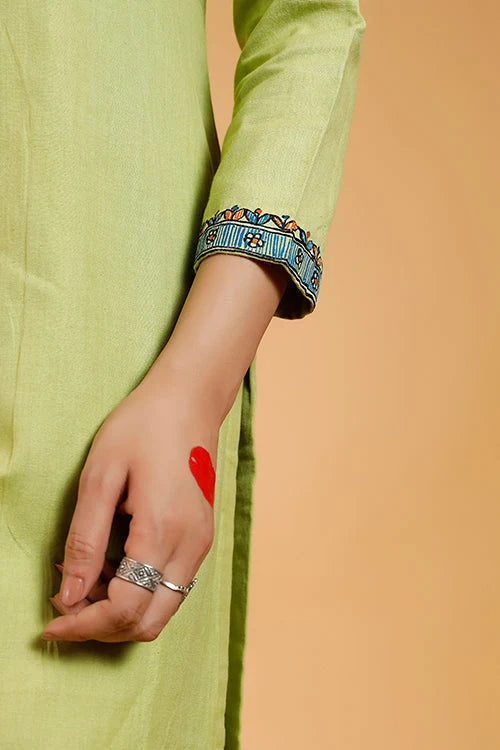 'Mayur Kamal' Handpainted Madhubani Cotton Kurta