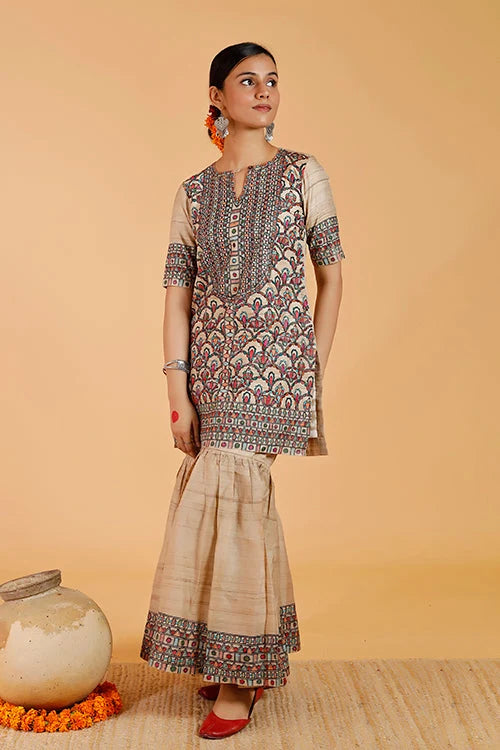 'Prakriti' Handpainted Madhubani Tussar Silk Kurta