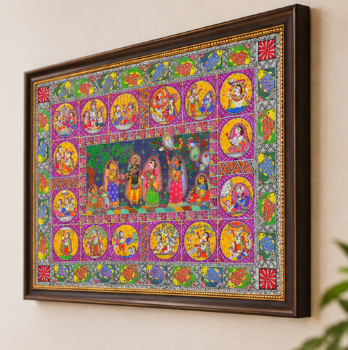 Krishna Leela – Hand-Painted Madhubani Painting