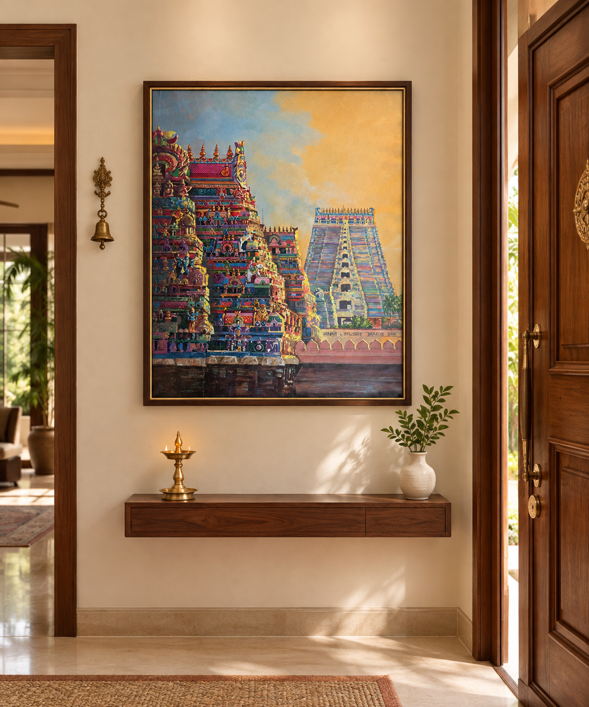Temple of a Thousand Stories – South Indian Gopuram Acrylic Canvas Painting (4 × 3 ft)