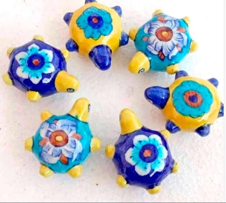 Blue Pottery Turtle Paperweight