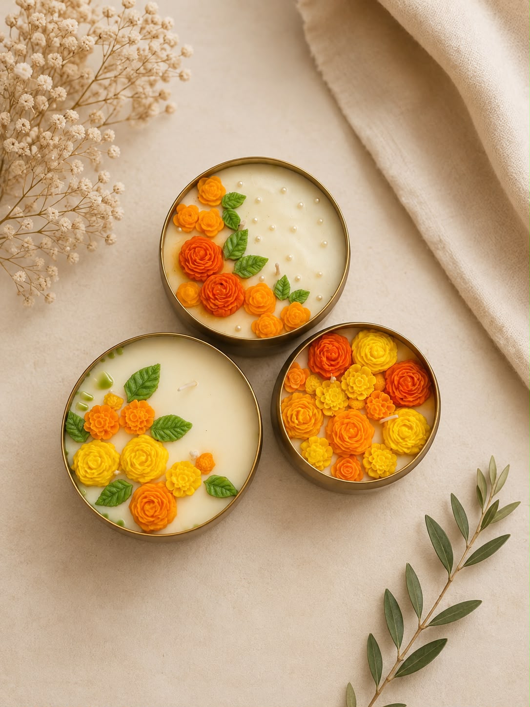 🪷 Lotus Urli Candles – Set of 2 ✨