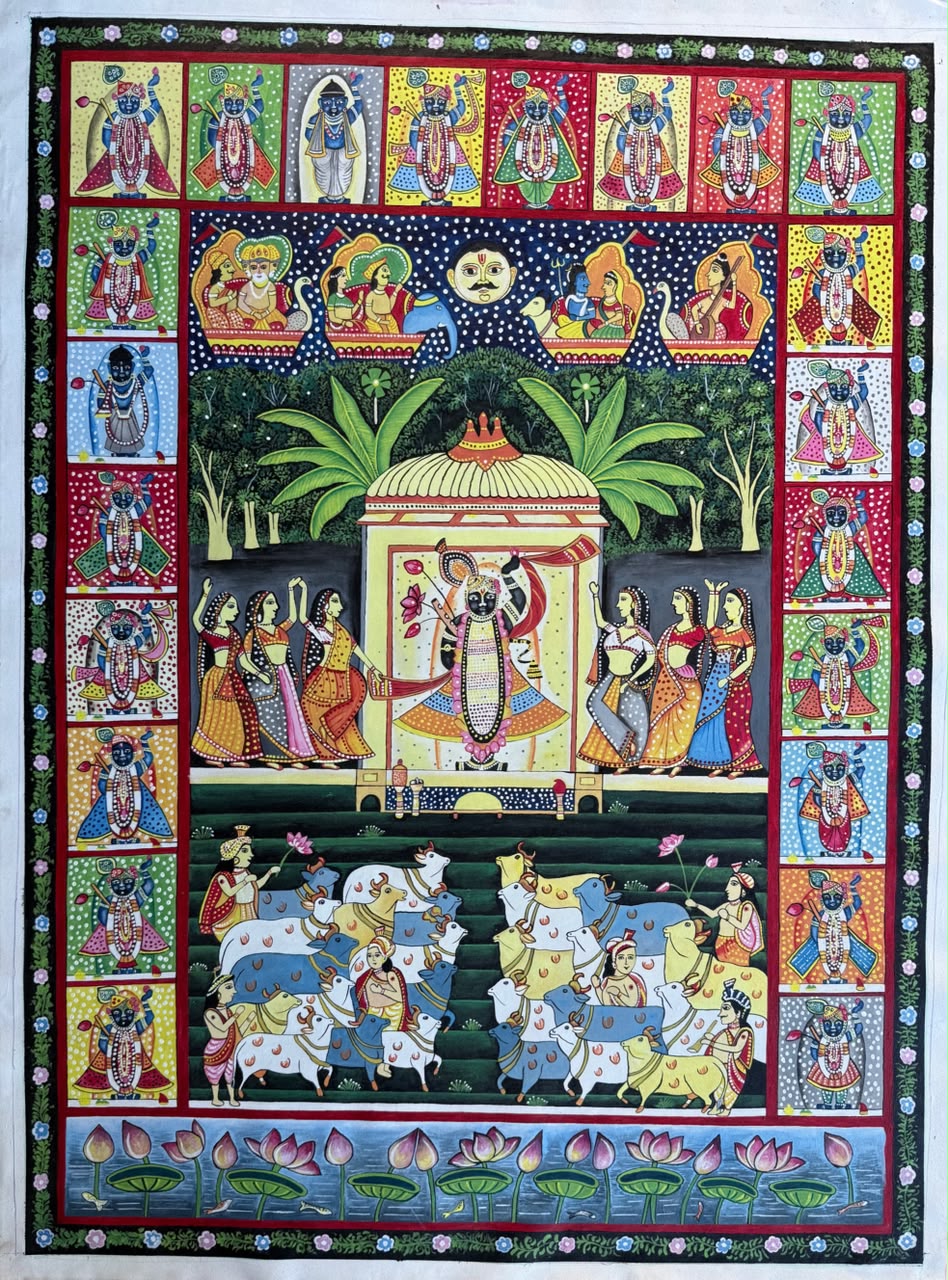 Krishna Leela – Traditional Pichwai Inspired Acrylic Canvas Painting
